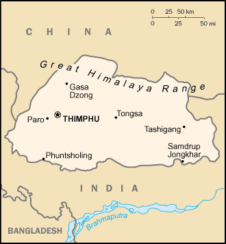 Landkarte Bhutan