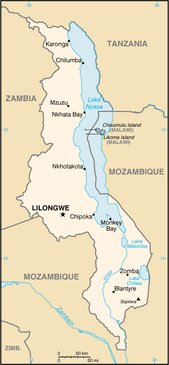 Landkarte Malawi